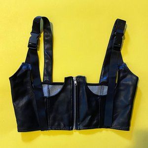 Faux Leather Buckle Bustier Corset Top